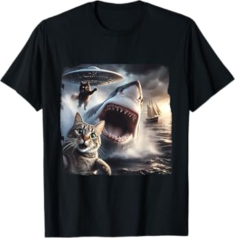 Cruise Meme Design Cat Selfie With Alien Shark Funny Cat T-Shirt