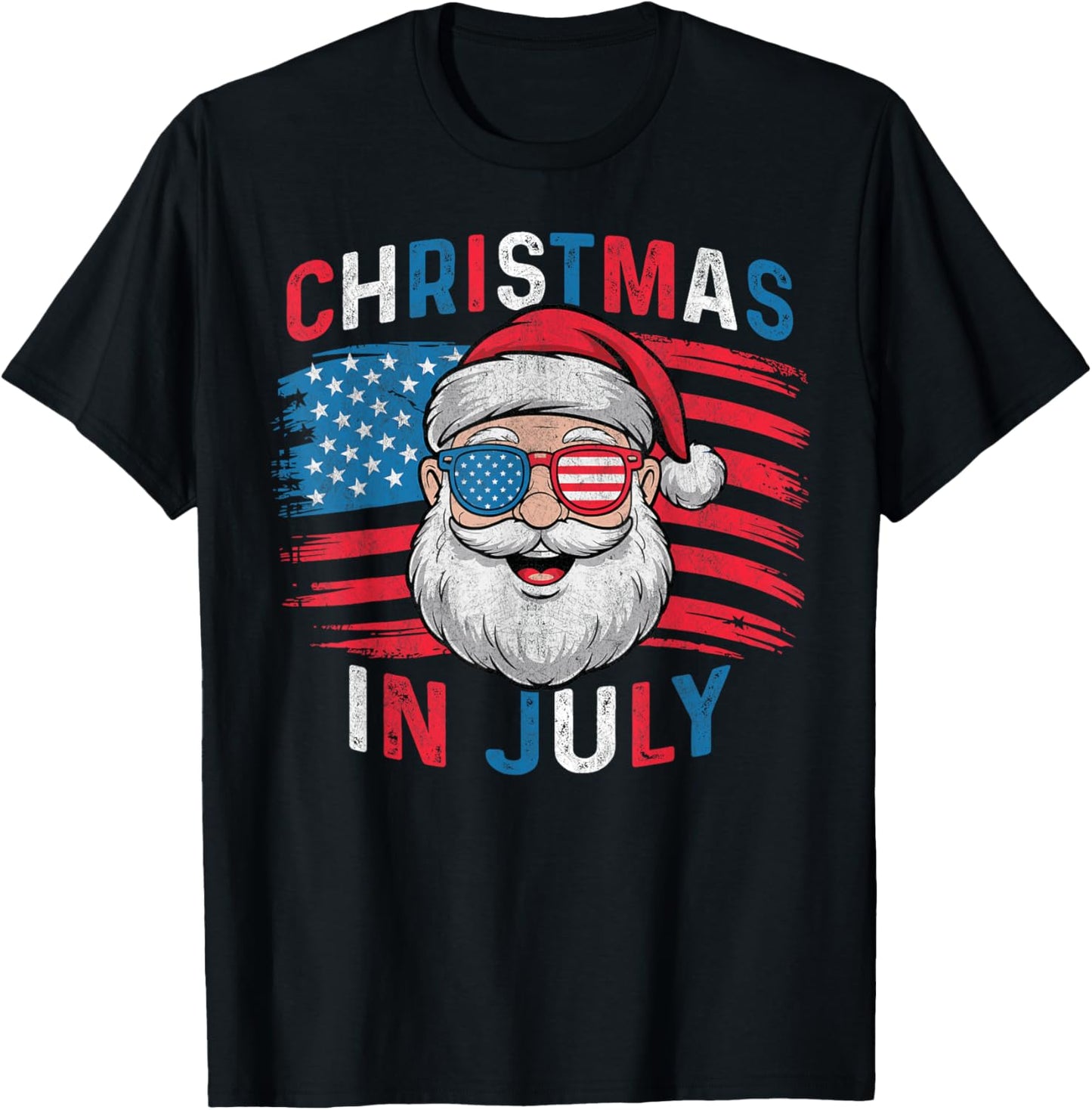 Fourth Of July Christmas Us Flag Sunglasses Santa Xmas 2025 T-shirt
