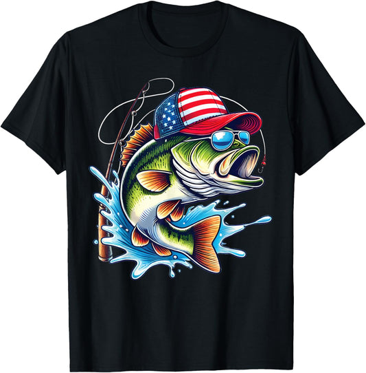 American Flag Fishing Lovers Fisherman USA Patriotic Tee by TeeBrew