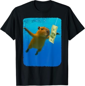 Funny Capybara Swimming After Money Underwater T-Shirt