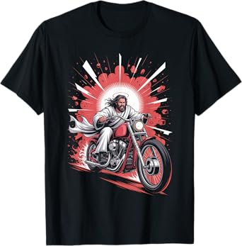 Jesus Biker Riding Motorcycle Men Vintage Outfit God Rider T-Shirt