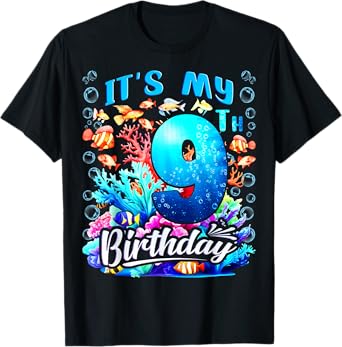 It's My 9th Birthday Boy Sea Fish Ocean Animals Aquarium T-Shirt
