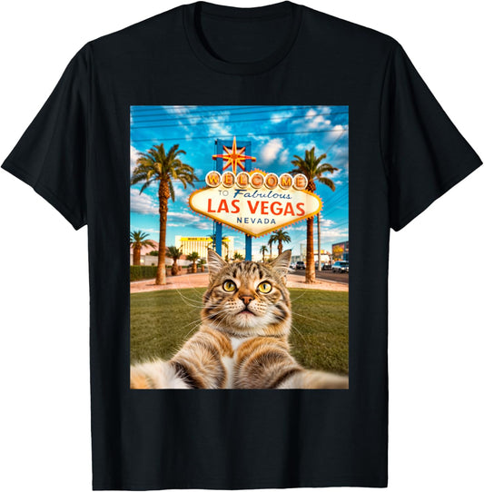 Funny Cat Selfie Las Vegas Tee – Cute Tourist Cat T-Shirt