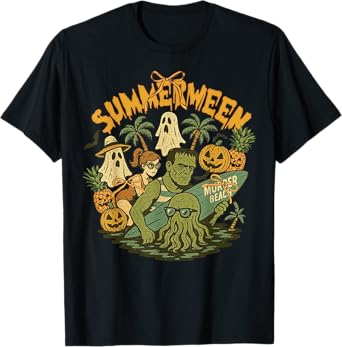 Summerween Skeleton Beach Party Halloween Vibes T-Shirt