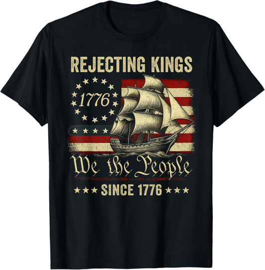 Rejecting Kings SInce 1776 Vintage Patriotic American Flag T-Shirt