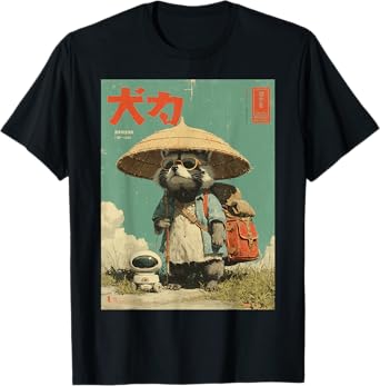 Vintage Otaku Tanuki Japanese Cute Raccoon Racoon Samurai T-Shirt