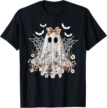 Lace Ghost Coquette Bow Vintage Women Girls Halloween Girly T-Shirt