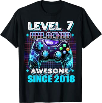 7th Birthday Boy Level 7 Gamer 7 Year Video Game Party T-Shirt