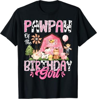 Pawpaw Of The Birthday Girl Pink Farm Cow First Birthday T-Shirt