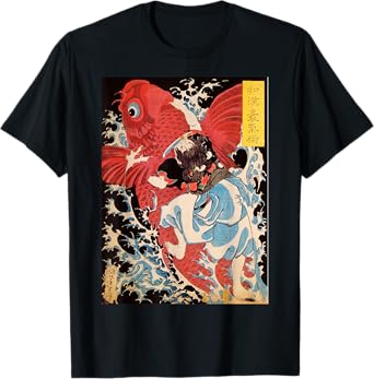 Japanese Retro Vintage Artwork Samurai on the Koi Fish T-Shirt