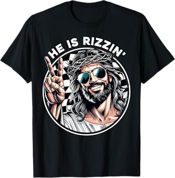 He Is Rizzin' Jesus Christian Happy Easter Hunt Eggs Funny T-Shirt