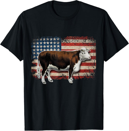 Hereford Rancher - American Flag for Hereford Cow Farmer T-Shirt