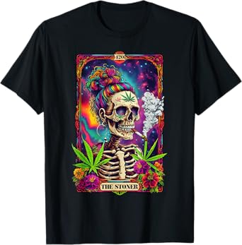 Tarot Card The Stoner 420 Cannabis Weed Skeleton Retro Style T-Shirt