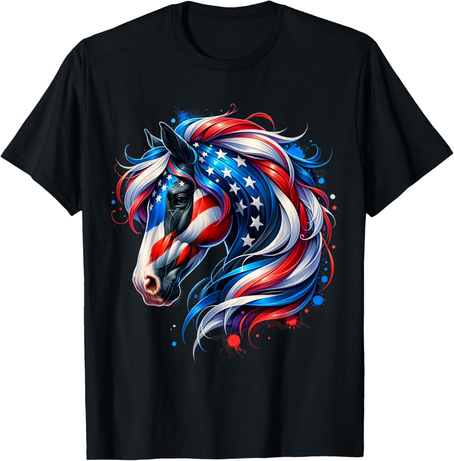 Horse 4th Of July Patriotic Horse Graphic American Flag T-Shirt