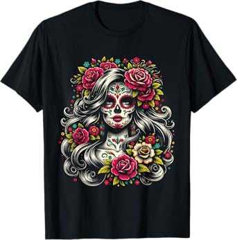 De Los Muertos La Catrina Day of the Dead Sugar Skull Women T-Shirt