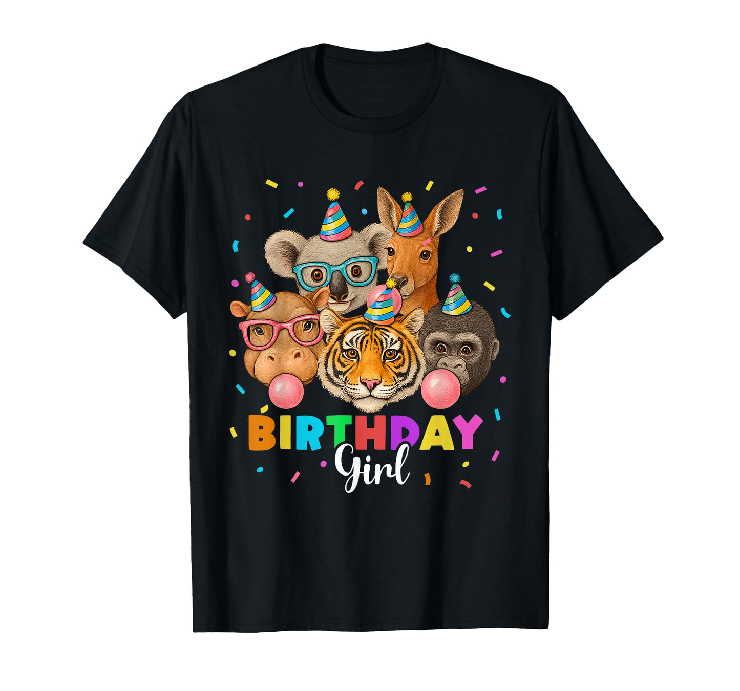 Happy Birthday Girl Zoo Animals Wildlife Party Youth Kids T-Shirt