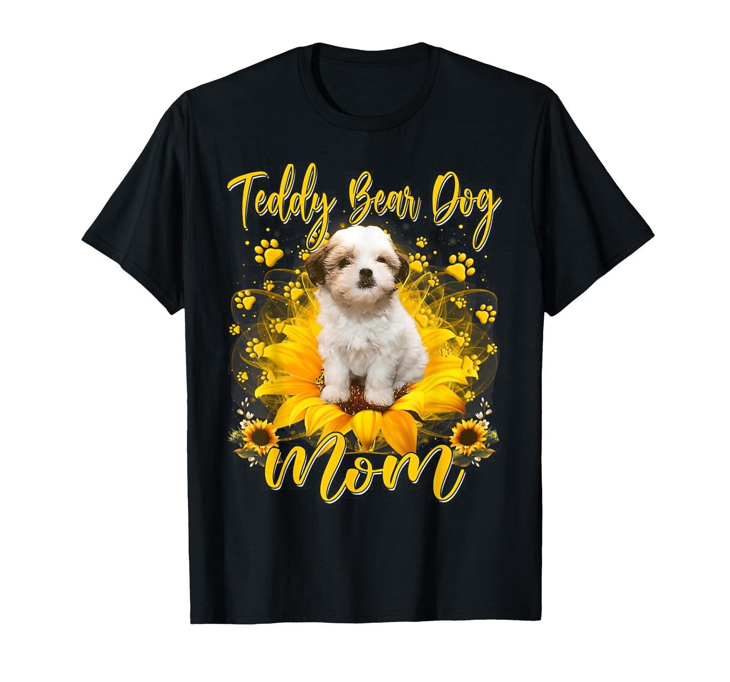Teddy Bear Dog Mom With Sunflower Dog Paws Mothers Day T-Shirt