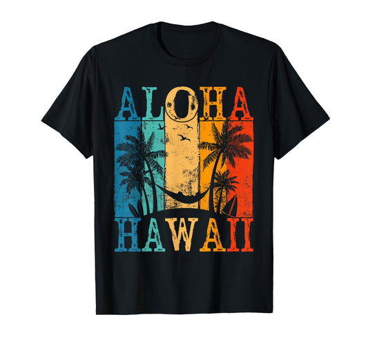 Aloha Hawaii Hawaiian Island Vintage Palm Trees Sunset T-Shirt