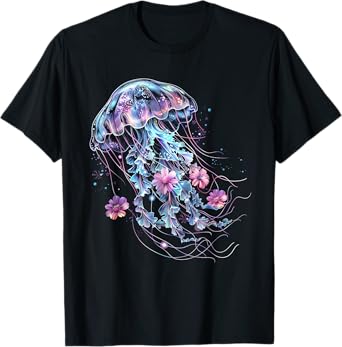 Jellyfish Flowers Vintage Floral Scuba Diving Surf T-Shirt