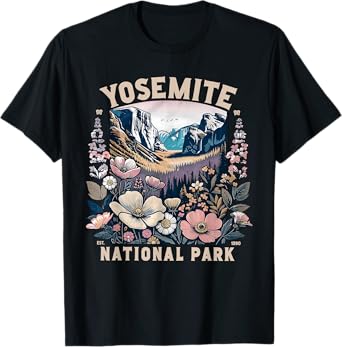 Yosemite National Park Floral Vintage Womens Mens T-Shirt