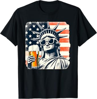 USA Statue of Liberty 4th of July Party Beer Funny Patriotic T-Shirt for Women Men