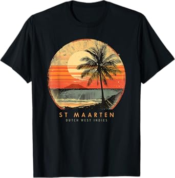 St. Maarten Caribbean Islands Palm Tree Vintage Beach T-Shirt for Men Women