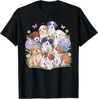 Cottagecore Cute Puppy Flower Butterfly Graphic Dog Lover T-Shirt