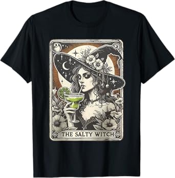 Vintage Funny The Salty Witch Tarot Card Cocktail Halloween T-Shirt