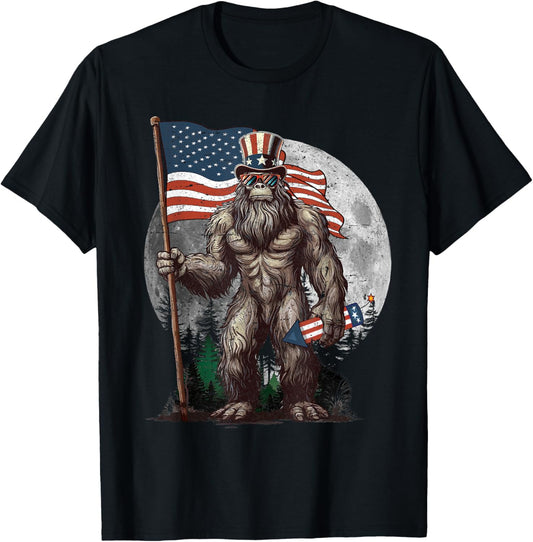 Bigfoot 4th Of July Shirts Men Sasquatch Usa American Flag T-shirt