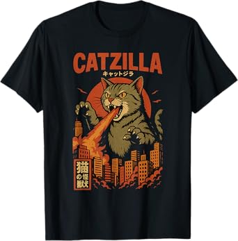 Catzilla tShirt Japanese Cat Shirt Men Women Cat Graphic T-Shirt