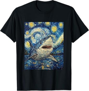 Funny Shark - Van Gogh Style - Starry Night T-Shirt