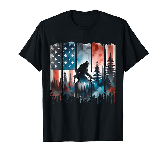 Big Foot Bigfoot Sasquatch American Flag Patriotic 4th July T-Shirt