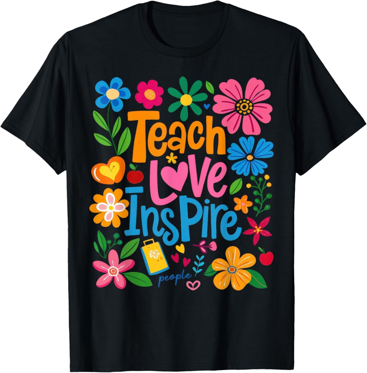 Teach Love Inspire Boho Floral Retro Back To School Teachers T-shirt by TeeBrew