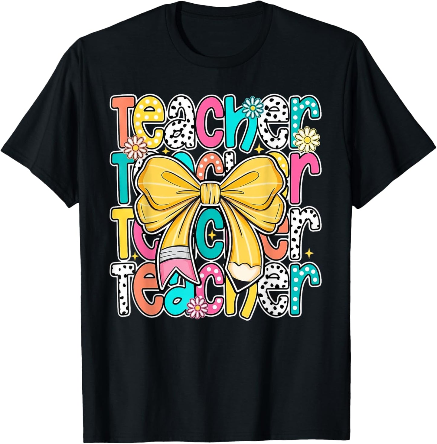 Teacher Pencil Coquette Bow Funny Back To School Educator Tee by TeeBrew