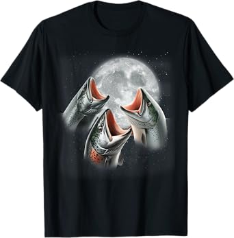 3 Salmon Fish Howling At The Moon Funny Salmon Fishing Lover T-Shirt