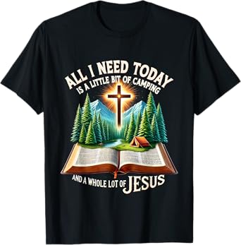 Camping and Jesus Outdoors Faith Bible Campfire Graphic T-Shirt