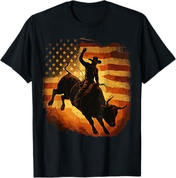 Cowboys American Flag Rodeo Rider Bull Patriotic T-Shirt