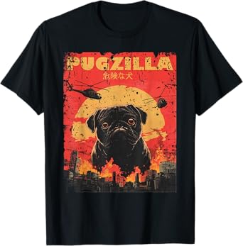 Pugzilla Tee Design for Pug Owner Retro Vintage Apparel Pugs T-Shirt
