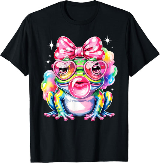 Cool Rainbow Frog with Sunglasses Bubblegum Cute Girls T-Shirt