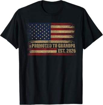 Promoted To Grandpa Est 2026 Usa Vintage Flag Fathers Day T-Shirt