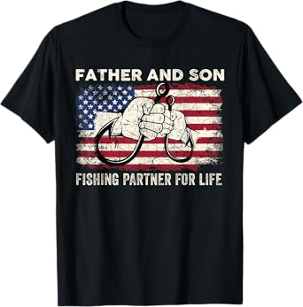 Father And Son Fishing Partner For Life American Flag T-Shirt for Men