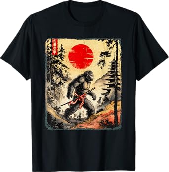 Samurai Bigfoot Japanese Vintage Graphic Ukiyo-e Art Funny T-Shirt