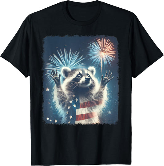 American Patriot Racoon Enjoying Fireworks T-shirt