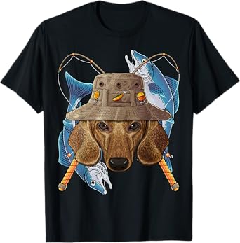 Fishing Dachshund Outdoor Fisherman Dog Cute Fly Fishing T-Shirt