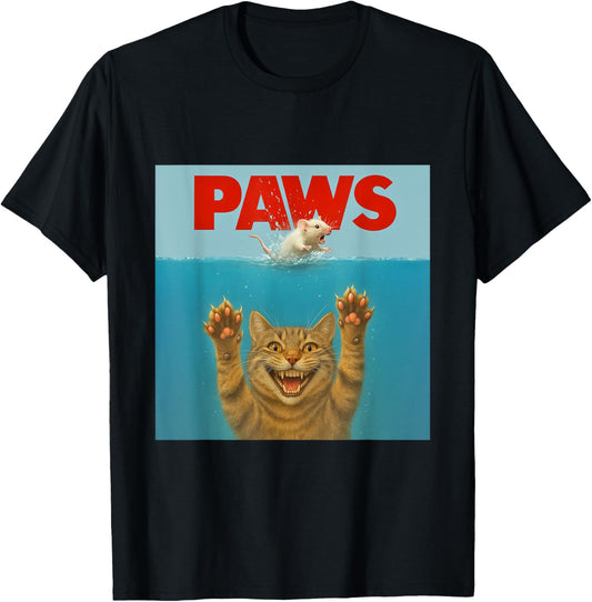PAWS Excited Cat Underwater Reaching a Splashing White Mouse T-Shirt