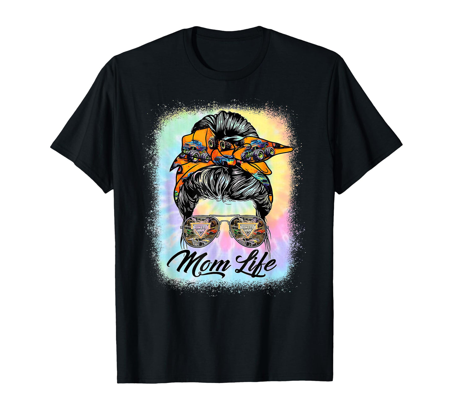 Messy Bun Woman & Monster Truck Mom Life Happy Tie Dye T-Shirt