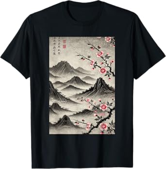 Japanese Graphical Art Vintage Cherry Blossom Woodblock T-Shirt