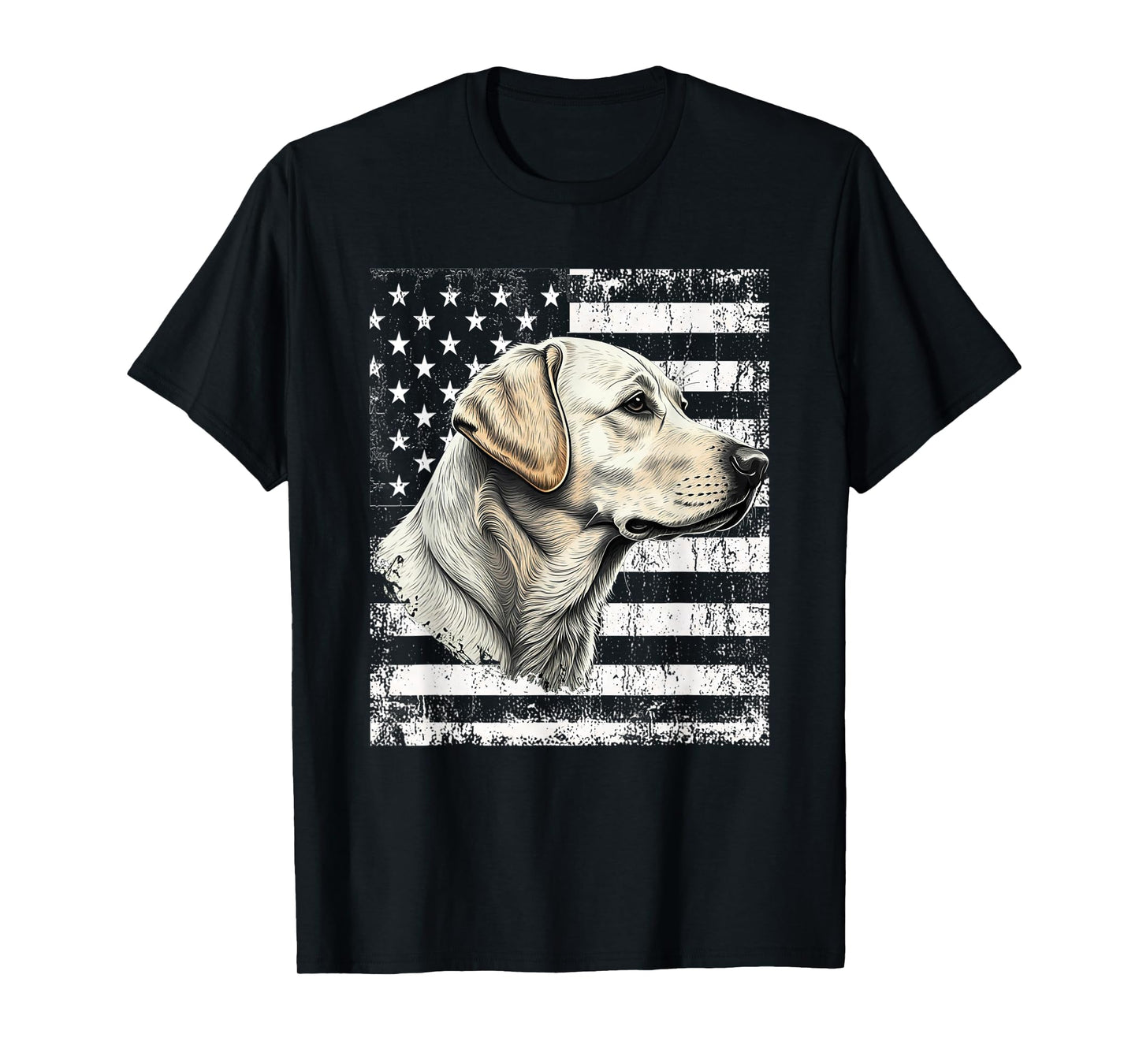 Patriotic USA Flag Yellow Labrador Distressed Retro Design T-Shirt