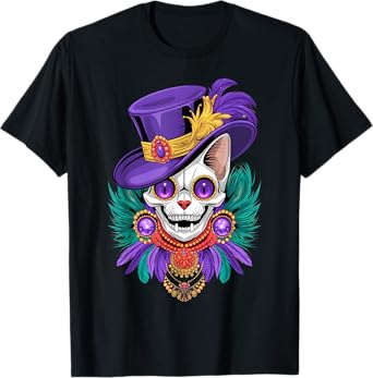 Mardi Gras Cat Sugar Skull Carnival New Orleans Men Women T-Shirt