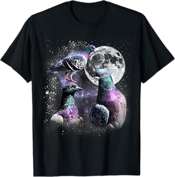 Funny Three Pigeon Moon Weird Cursed Meme 3 Pigeon Silly T-Shirt
